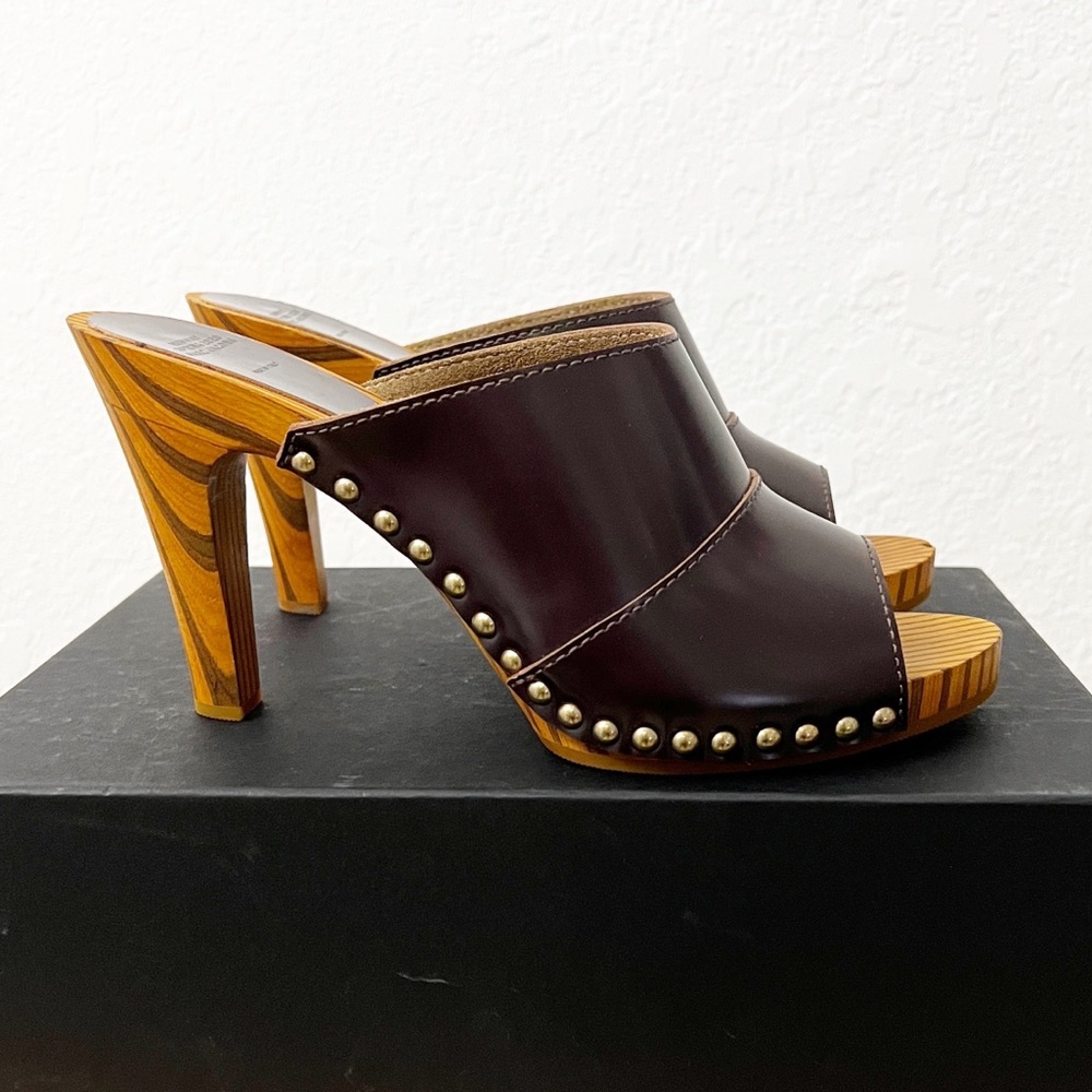 Marc Jacobs Runway Leather Wood Heel Clogs 39 - Picture 3 of 12
